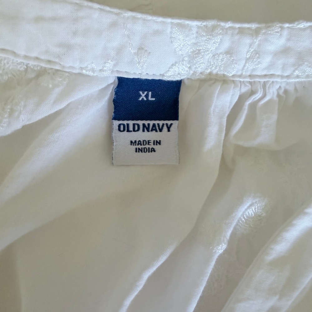 White Embroidered Button-Down Relaxed Summer Resort Blouse XL - Picture 7 of 9